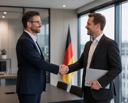 Zwei ineinandergreifende Glasformen als Sinnbild für eine langfristige Entwicklungspartnerschaft